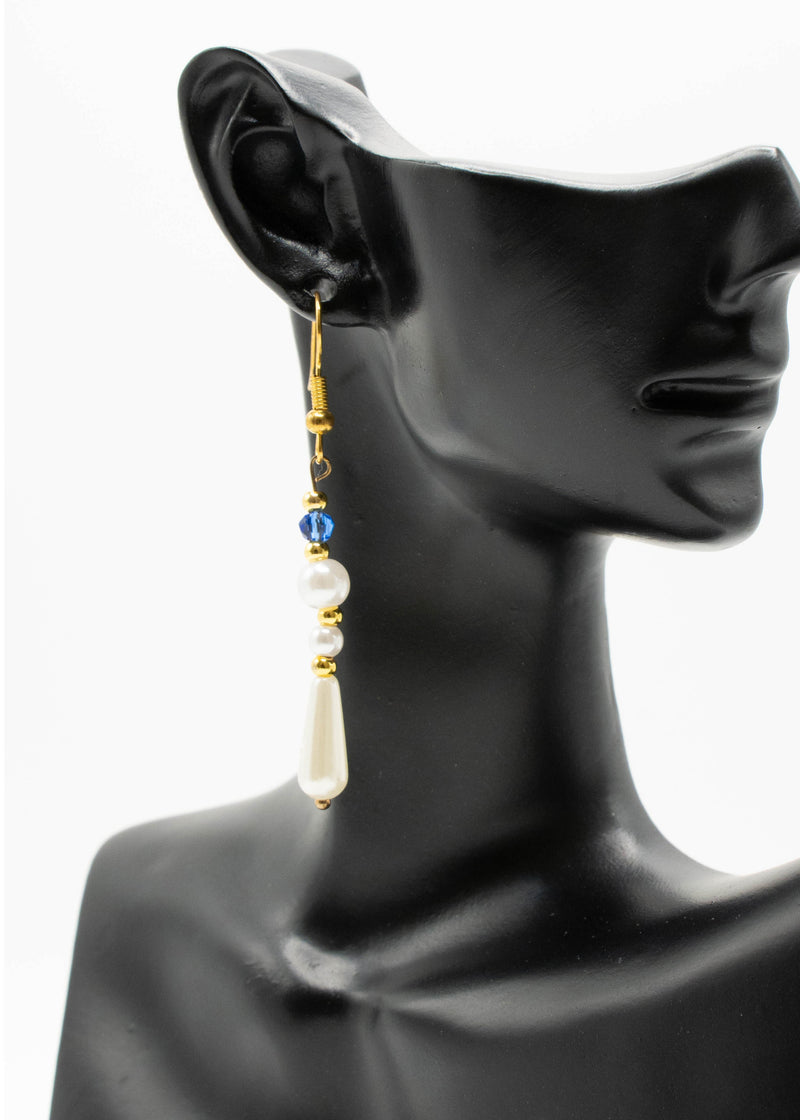 White Pearl Asymmetrical Design Drop Earrings