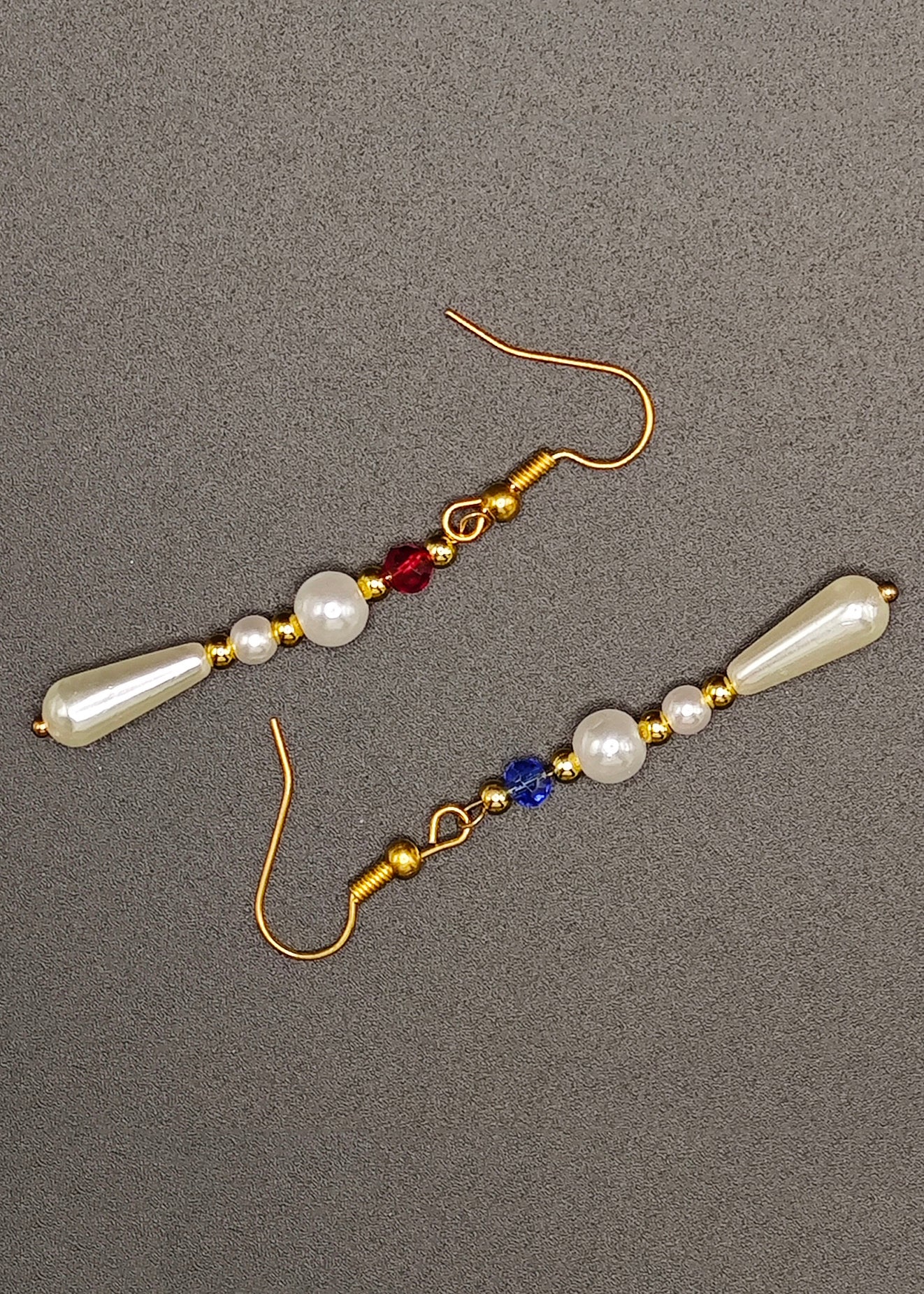 White Pearl Asymmetrical Design Drop Earrings