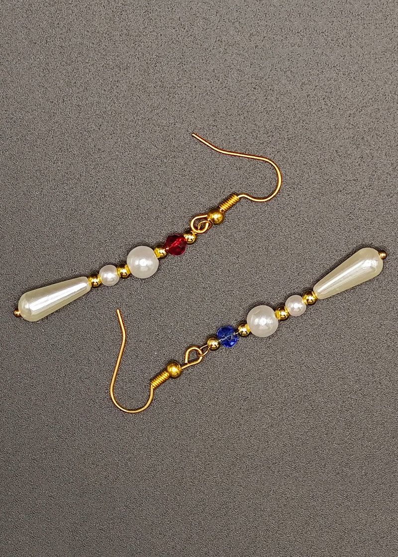 White Pearl Asymmetrical Design Drop Earrings