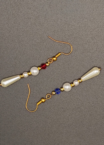 White Pearl Asymmetrical Design Drop Earrings