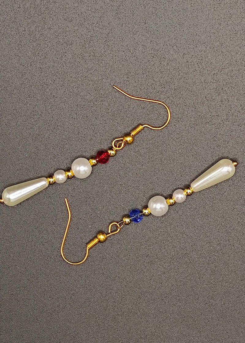 White Pearl Asymmetrical Design Drop Earrings
