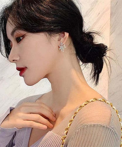 White Sterling Silver Overgild Zircon Coral Pearl Stud Earrings Gh1065