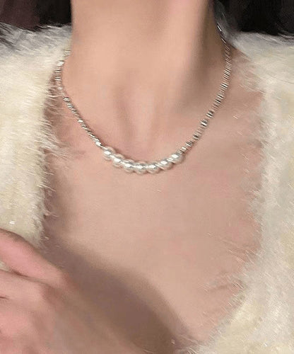White Sterling Silver Pearl Broken Silver Princess Necklace Ya005