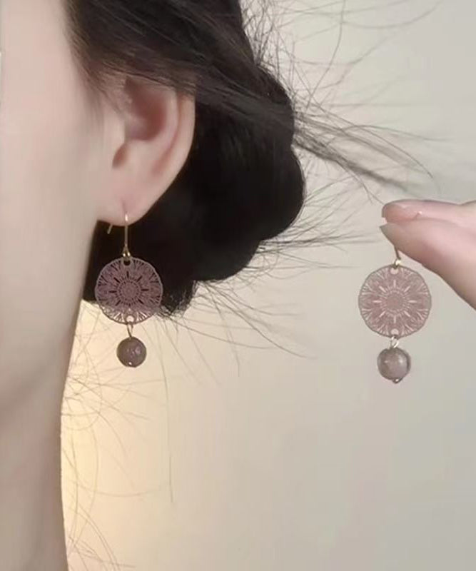 Chinese Style Light Purple Copper Overgild Hollow Out Window Paper-cut Drop Earrings