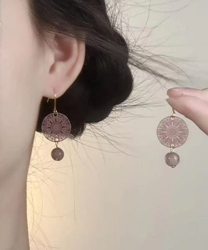 Chinese Style Light Purple Copper Overgild Hollow Out Window Paper-cut Drop Earrings