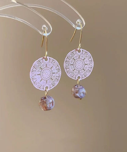 Chinese Style Light Purple Copper Overgild Hollow Out Window Paper-cut Drop Earrings