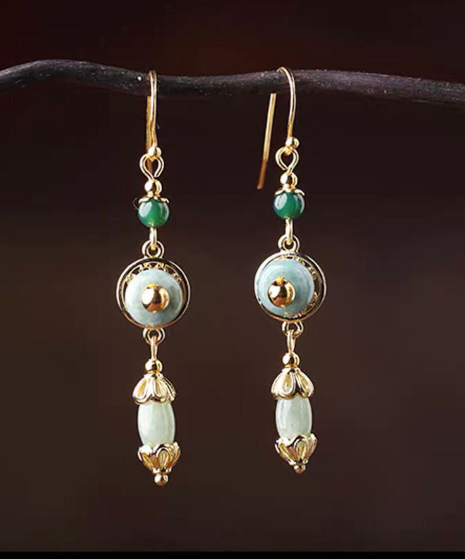 Classy Green Jadeite Jade Drop Earrings Tw1027