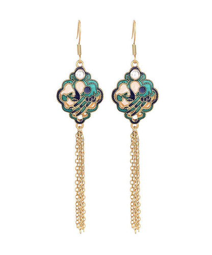 Classy Green Sterling Silver Overgild Inlaid Jade Tassel Drop Earrings Tw1050