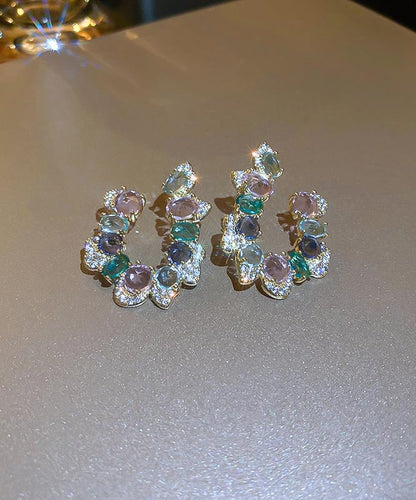 Classy Rainbow Copper Crystal Zircon U-shaped Hoop Earrings