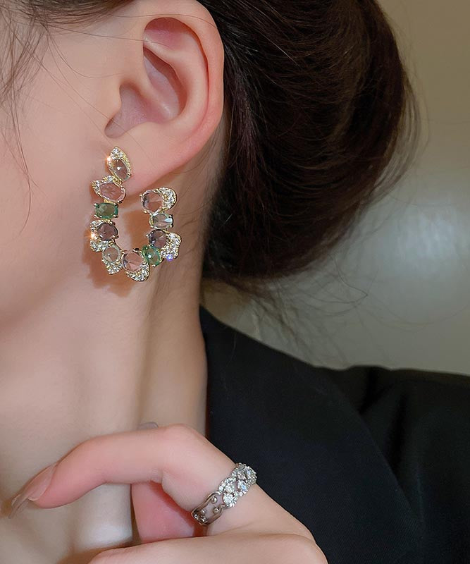 Classy Rainbow Copper Crystal Zircon U-shaped Hoop Earrings