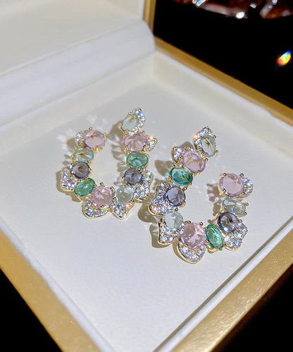 Classy Rainbow Copper Crystal Zircon U-shaped Hoop Earrings