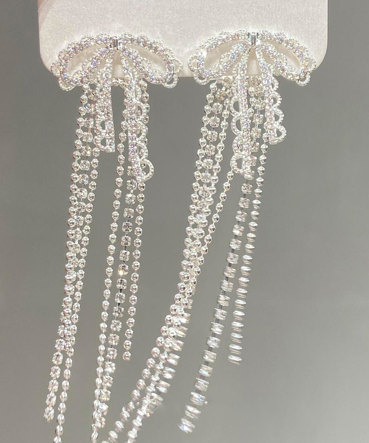 Classy White Alloy Lace Bow Tassel Drop Earrings