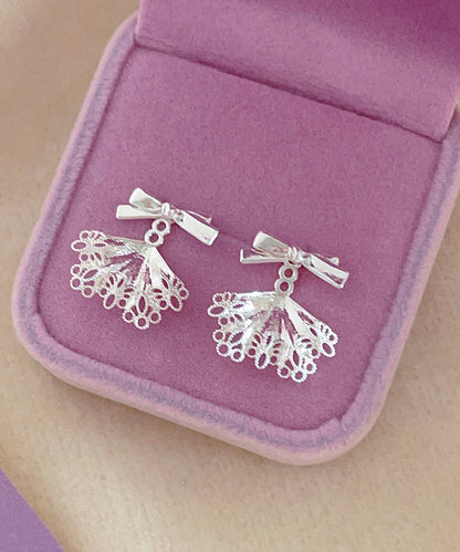 Classy White Sterling Silver Bow Lace Stud Earrings