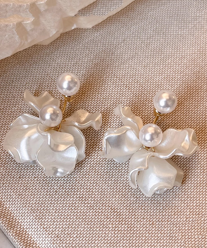 Classy White Sterling Silver Overgild Pearl Drop Earrings