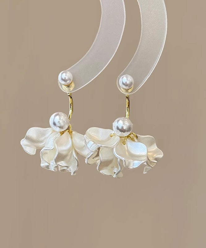 Classy White Sterling Silver Overgild Pearl Drop Earrings