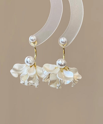 Classy White Sterling Silver Overgild Pearl Drop Earrings