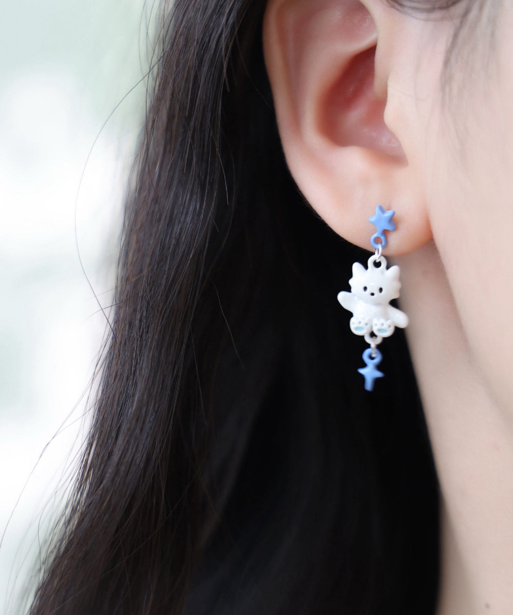 Colorblock Alloy Drip Glaze Cat Drop Earrings