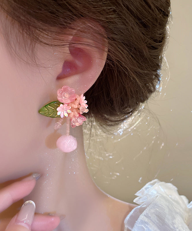 Pink Alloy Colored Glaze Beading Drop Earrings