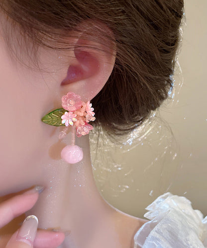 Pink Alloy Colored Glaze Beading Drop Earrings