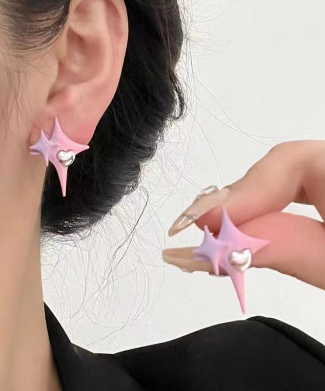 Pink Alloy Star Love Stud Earrings