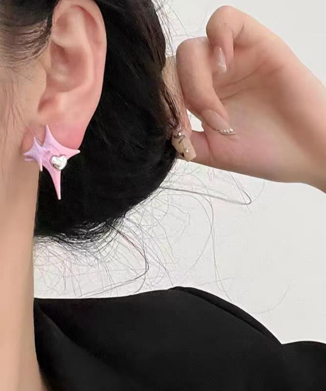 Pink Alloy Star Love Stud Earrings