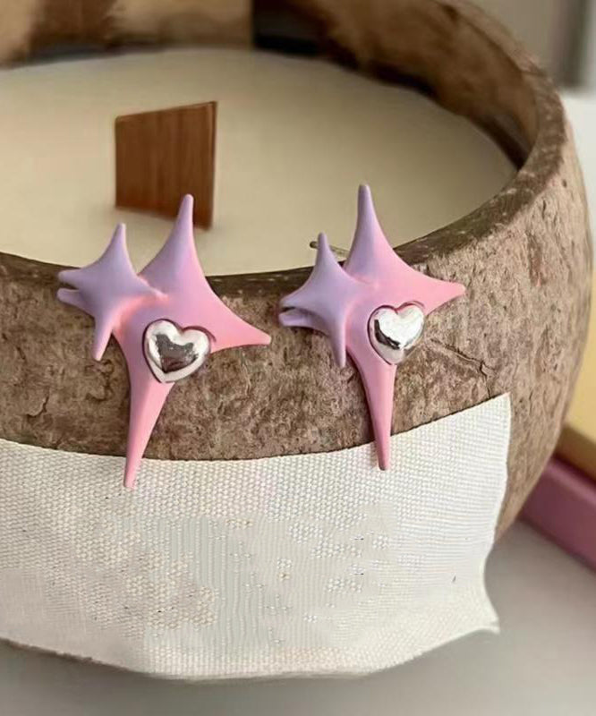 Pink Alloy Star Love Stud Earrings