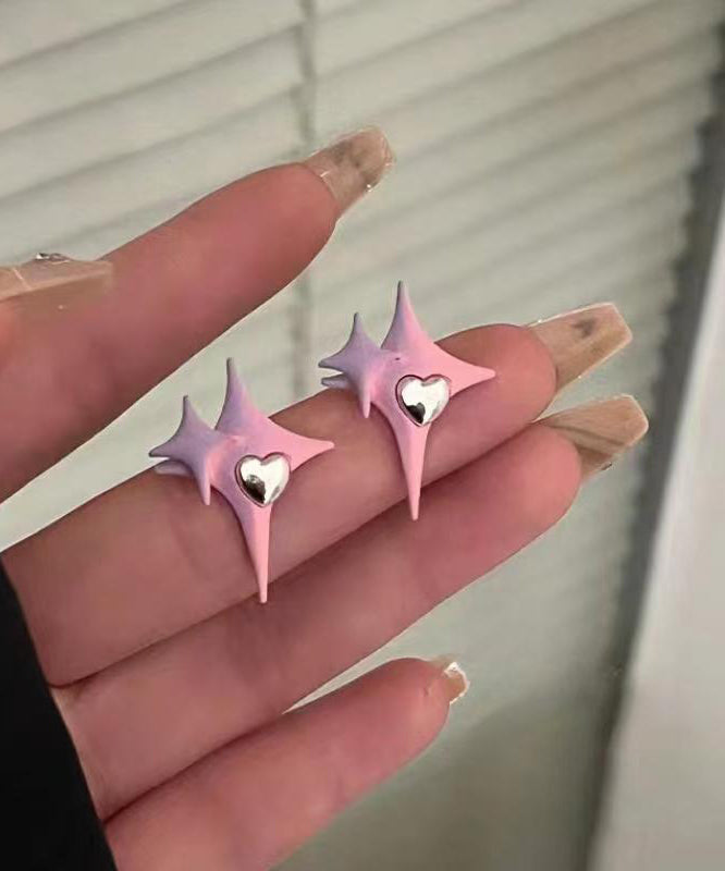 Pink Alloy Star Love Stud Earrings
