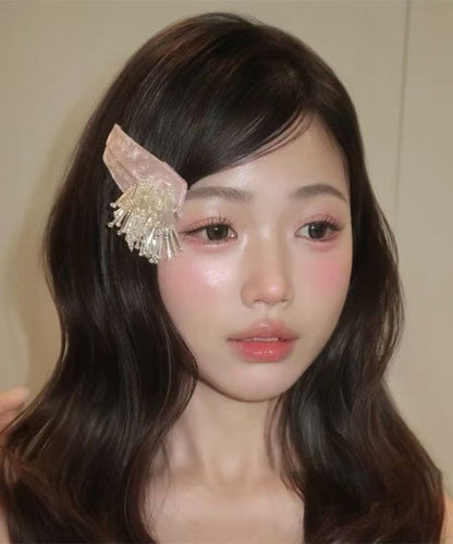Pink Cloth Alloy Beading Fireworks Single Hairpin