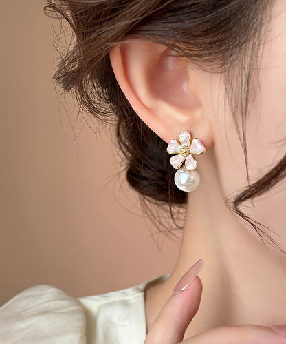Pink Metal Alloy Pearl Drip Glaze Stud Earrings