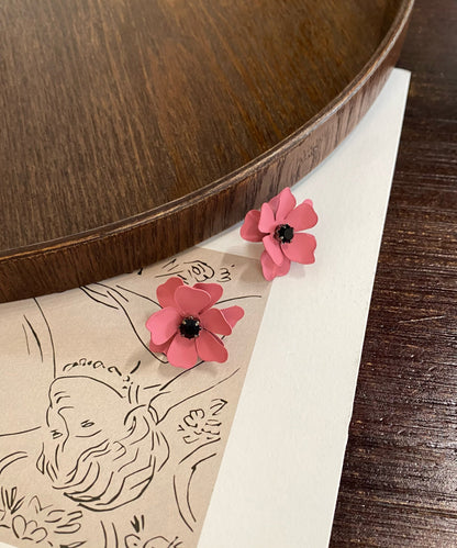 Red Alloy Obsidian Stud Earrings