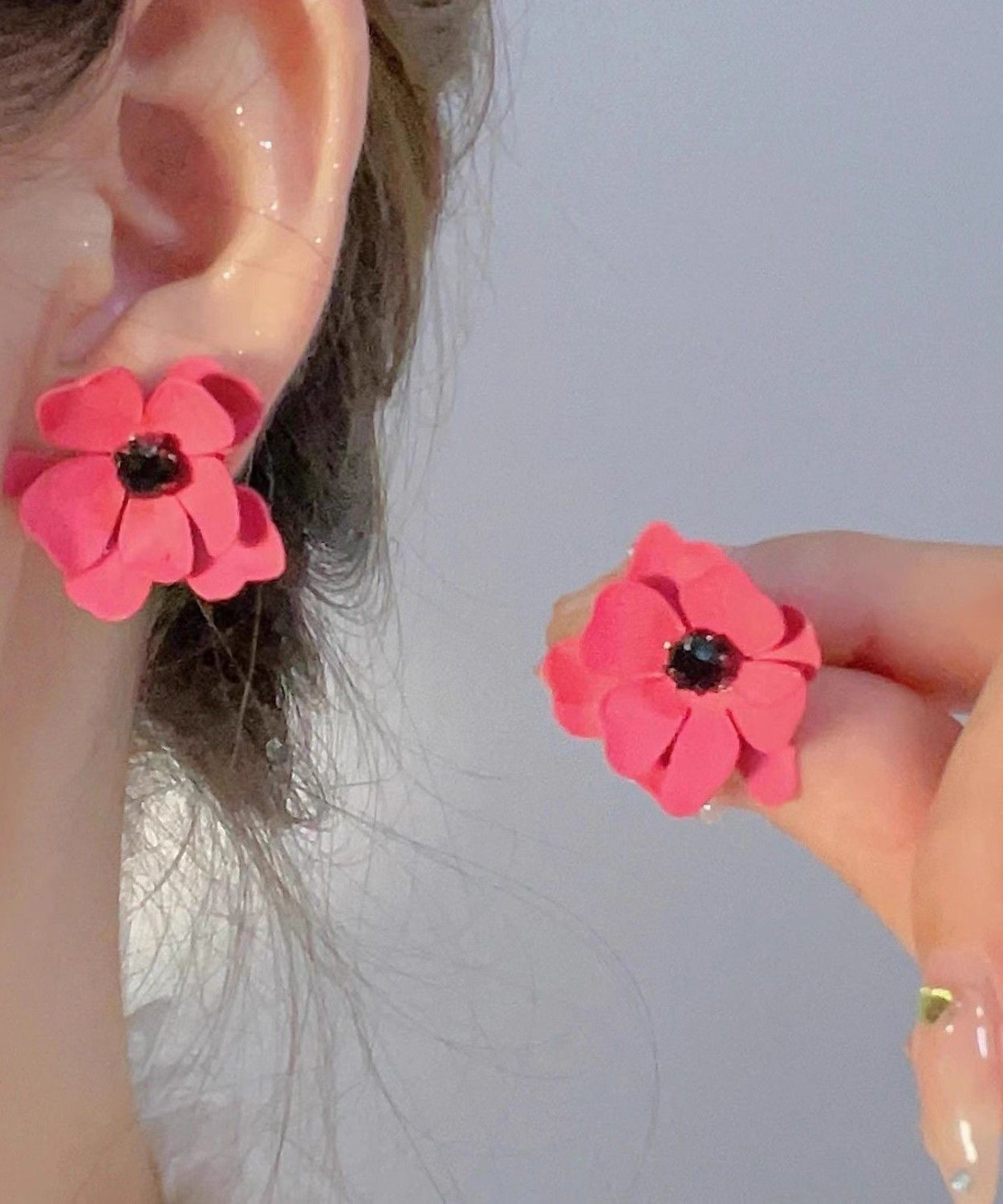Red Alloy Obsidian Stud Earrings