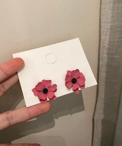 Red Alloy Obsidian Stud Earrings