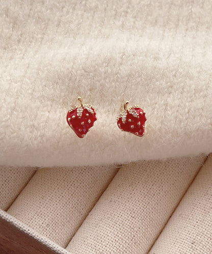 Red Copper Overgild Strawberry Stud Earrings