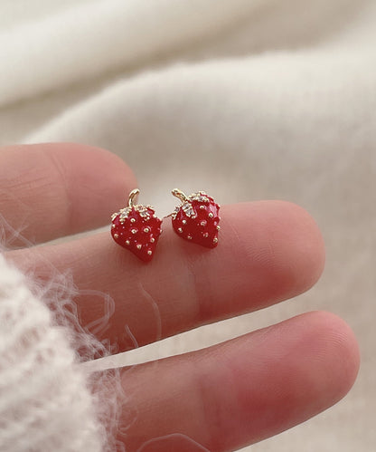 Red Copper Overgild Strawberry Stud Earrings