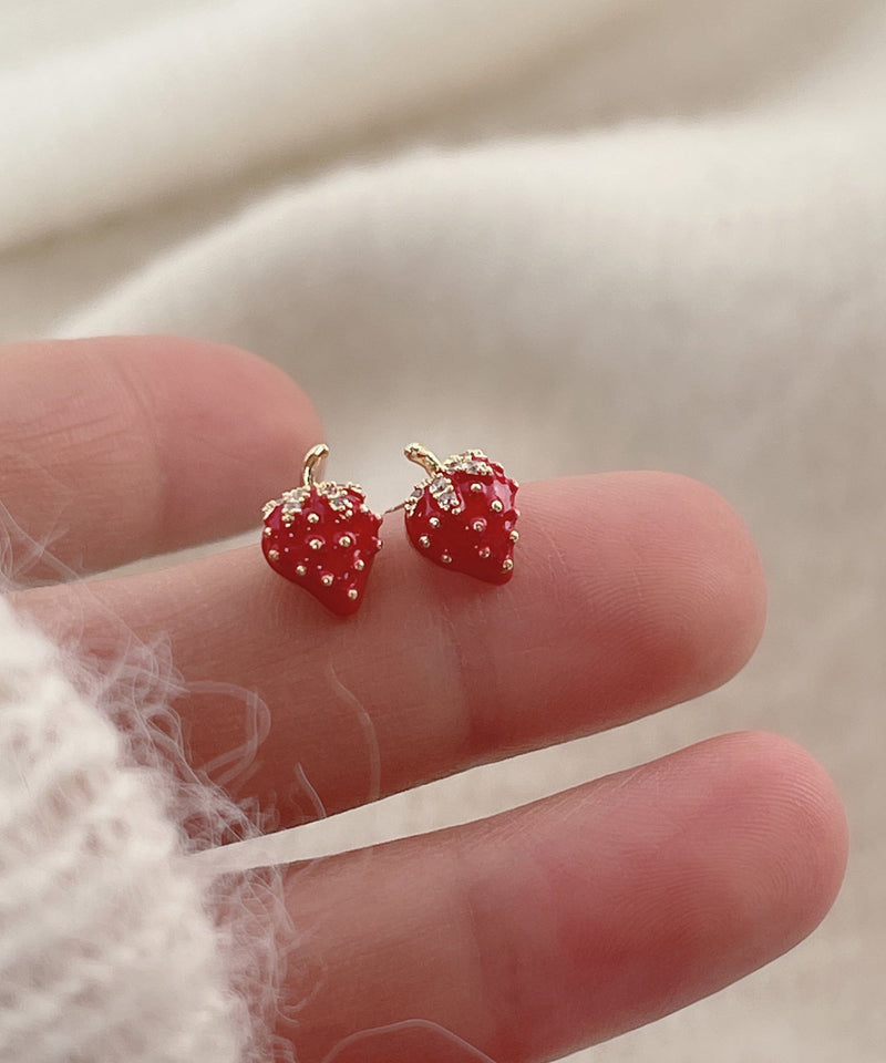 Red Copper Overgild Strawberry Stud Earrings