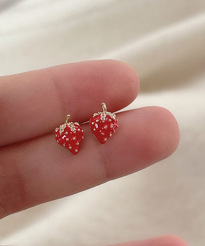 Red Copper Overgild Strawberry Stud Earrings