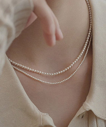 White Alloy Pearl Beadi Gratuated Bead Necklace Ya011
