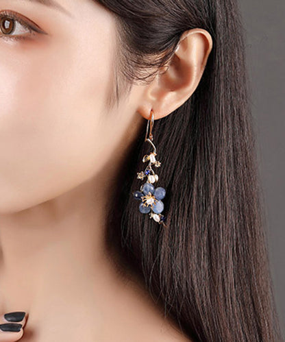 Diy Blue Sterling Silver Jade Crystal Zircon Pearl Drop Earrings