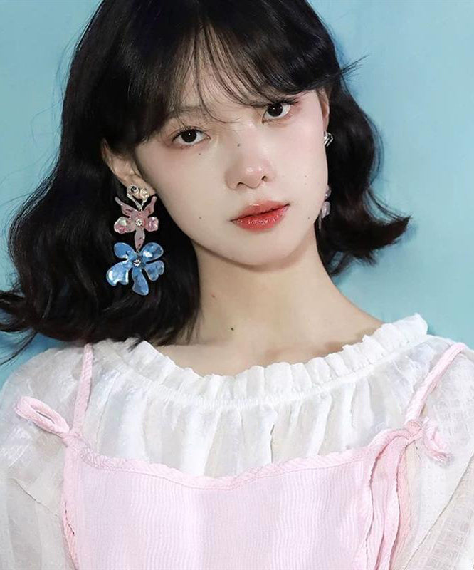 Diy Colorblock Alloy Resin Iris Drop Earrings