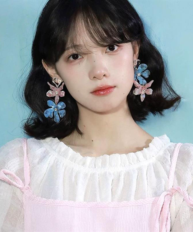 Diy Colorblock Alloy Resin Iris Drop Earrings