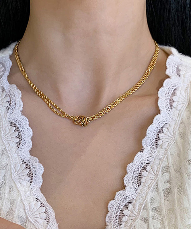 Diy Gold Stainless Steel Double Layer Fried Dough Twists Necklace Yd023