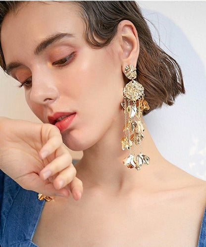 Diy Golden Leaf Tasseled Metal Drop Earrings