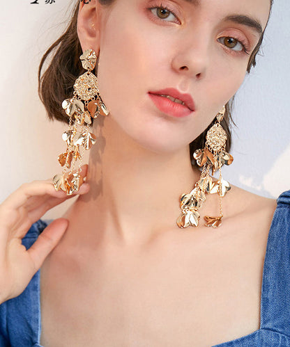 Diy Golden Leaf Tasseled Metal Drop Earrings