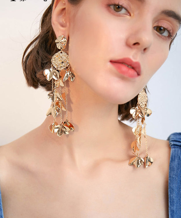 Diy Golden Leaf Tasseled Metal Drop Earrings