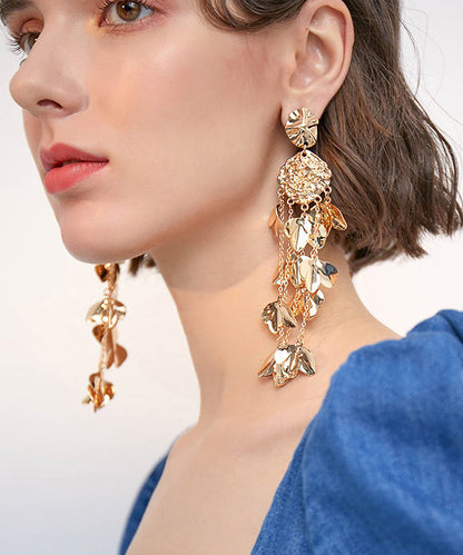 Diy Golden Leaf Tasseled Metal Drop Earrings