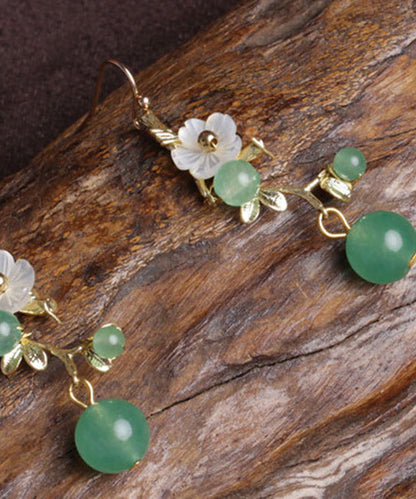 Diy Green Chalcedong Shell Flower Drop Earrings