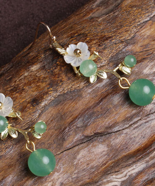 Diy Green Chalcedong Shell Flower Drop Earrings