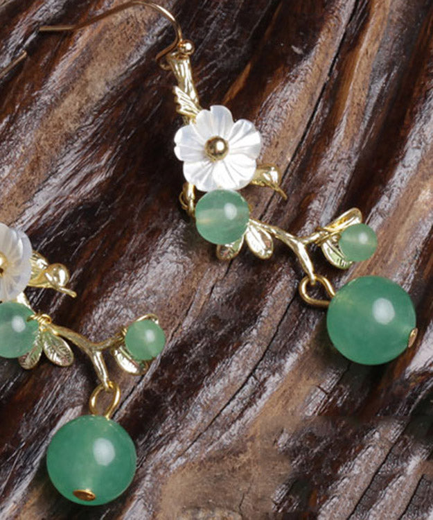 Diy Green Chalcedong Shell Flower Drop Earrings