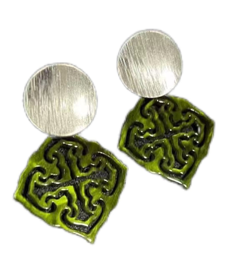 Diy Green Copper Green Agate Stud Earrings