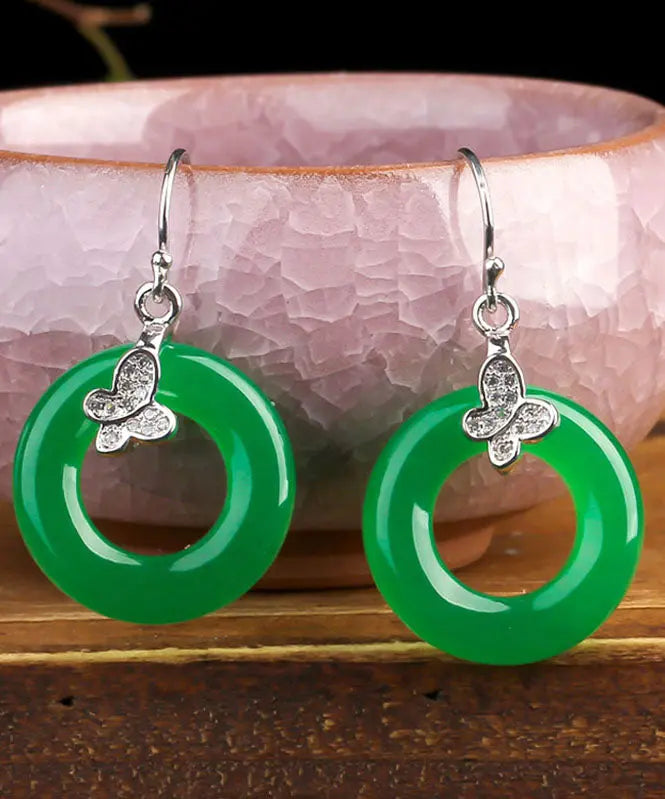 Diy Sterling Silver Jade Zircon Leaf Drop Earrings